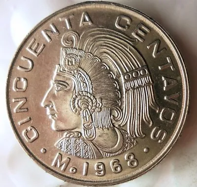 1968 MEXICO 50 CENTAVOS - AU/UNC - Great Coin - FREE SHIP - Mexico Bin #3 • $5.99