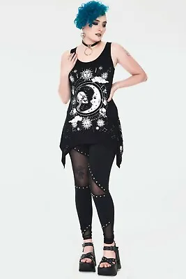 £25 • Buy Jawbreaker Black Moon Sun Skull Occult Mesh Back Long Vest Top Goth Witch 8-16