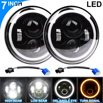 Pair 7  Inch Round LED Headlights Halo Angle Eyes For Jeep Wrangler JK LJ CJ TJ • $28.99