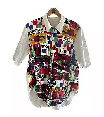 Women’s Vintage 90’s Shirt Pattern Short Sleeve Shoulder Pads Size Large • £18