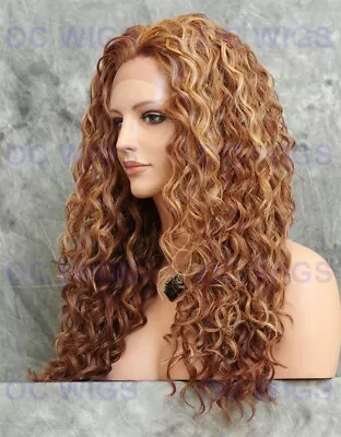 Long Full Curly Heat OK Lace Front Human Hair Blend Wig Dark Blonde Ombre EVFG • $84.85