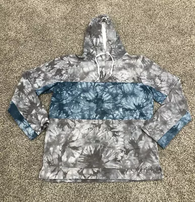 Empyre Mens Gray & Blue Tie Dye Cinch Hood Sweatshirt Large Front Pocket Logo J3 • $29.90