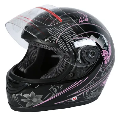 DOT Adult Pink Black Butterfly Full Face Motorcycle Street Helmet S M L XL XXL • $31.99