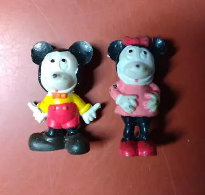 1966 Mickey & Minnie Mouse Vintage 1 Inch Rubber Toy Figures • $15
