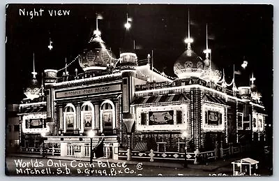 Mitchell South Dakota~Corn Palace Main Entrance @ Night~1930s RPPC • $8.99