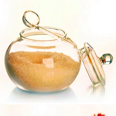 Salt Container Sugar Pot Transparent Jar Glass Glass Jar With Spoon And Lid • £12.88