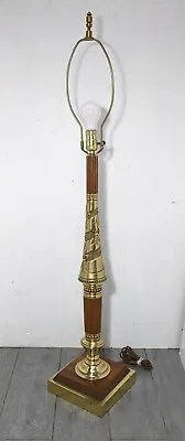 Vintage Mid Century Modern Hollywood Regency Brass & Wood Table Lamp • $99
