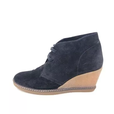 J. Crew MacAlister Wedge Ankle Booties Womens Size 7 Desert Black Leather LaceUp • $75