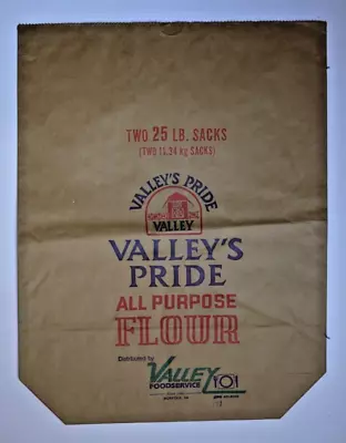 XX L Vintage Paper Sack Bag VALLEY'S PRIDE FLOUR VALLEY FOOD NORFOLK VA. Nd • $25