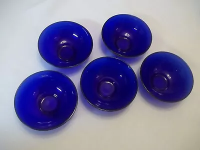 Set Of 5 Vintage Cobalt Blue Glass Cereal Soup Bowls Dinnerware 5 1/2” • $26.95