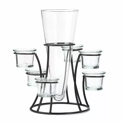 $29.31 • Buy Stunning Black Iron Glass Circular Candle Holder Stand With Vase Home Decor