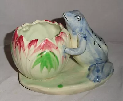 Vintage Ceramic Blue Frog/Toad W/Lilly Pad Vase Planter Made In Japan 1950's  • $32