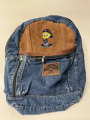 Vintage 00’s Looney Tunes Blues Tweety Bird Denim Backpack • $29.60