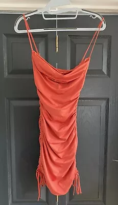 Oh Polly Coral Ruched Bodycon Mini Dress Party Holiday Summer UK Size 6 • £15