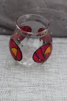 Glass Hand Painted In Red & Yellow Tea Light Holder Perfect 9 Cms • £2.99