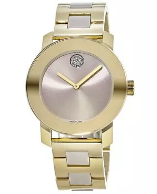 $532.89 • Buy New Movado Bold Gold Tone Ceramic Beige Dial Women's Watch 3600640