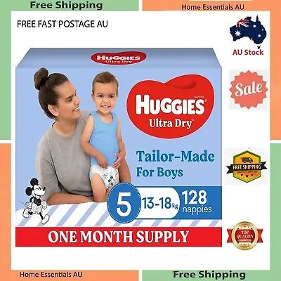 Huggies Ultra Dry Nappies Boys Size 5 (13-18kg) 128 Count - One Month Supply • $102.50