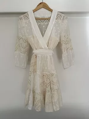 Zimmermann Size 1 Cream And White Mini Wrap Dress Excellent Condition • $200