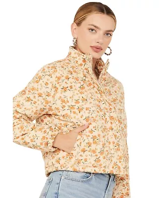 Sadie Women's And Sage Marigold Fields Floral Print Corduroy Puffer Jacket Cream • $57.93