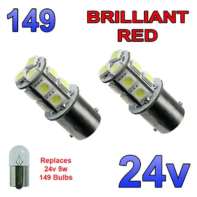 2 X Red 24v LED BA15s 149 R5W 13 SMD Number Plate Interior Bulbs HGV Truck • $18.86