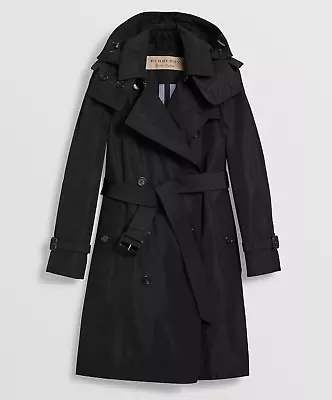 BURBERRY - Trench Coat - Rainproof Hooded Black Nylon Taffeta 10UK/ 8US New&Tags • $1454.33