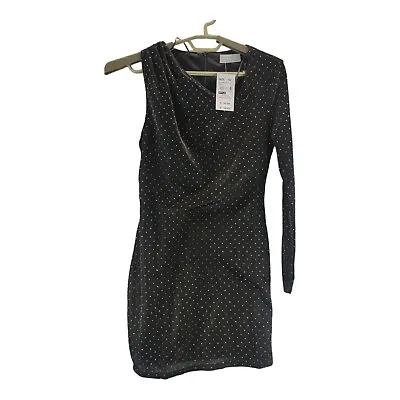 Quiz Clothing Womens Dress Black Silver Rhinestone Detail One Sleeve Size 10 • £29.99