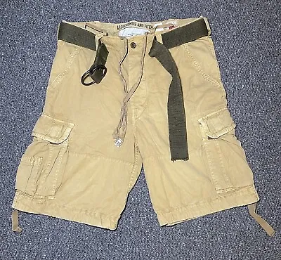 Abercrombie & Fitch Mens Cargo Shorts Belt Sand Distressed - UK M • £34.99