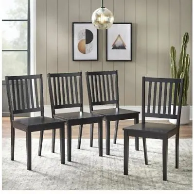 Simple Living Solid Wood Slat Back Dining Chairs Set Of 4 Black Kitchen Durable • $156.41