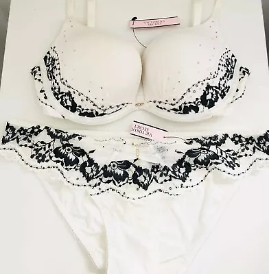 £65 • Buy Victoria Secret Ivory Diamante Matching Underwear Set (32C Bra Low Rise...