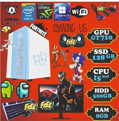 Gaming Computer PC+19'' Monitor Bundle I5 8GB RAM 500GB HDD 128GB SSD W10 GT710 • £224.99