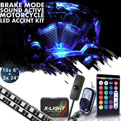 Motorcycle Wireless RGB-W LED Underglow Underbody Neon Accent Light Strip Kit • $66.99