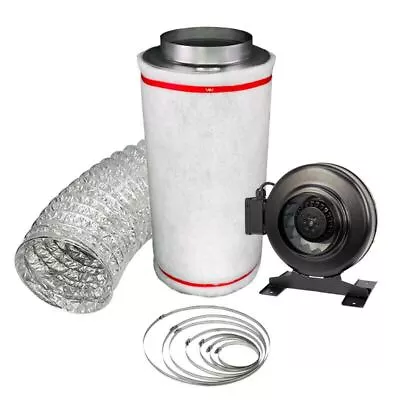 5  Inline Fan Carbon Filter Kit Odour Extraction Ducting 5m Hydroponic Grow Room • £71.55