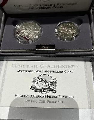 1991 Mount Rushmore Anniversary Commemorative 2-Coin Proof Set Loc JM • $79.99