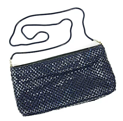 Vintage Metal Mesh Handbag Evening Bag Crossbody W Chain Strap 1980s Dark Blue • $16.95