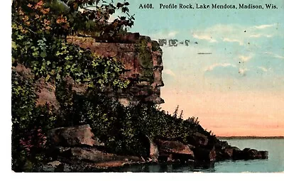 Profile Rock Lake Mendota Madison WI Postmarked 1913 Postcard • $2.60