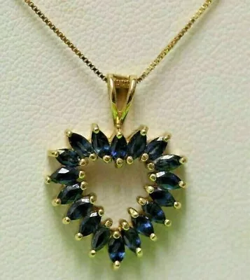 3Ct Marquise Cut Simulated Sapphire Cluster Heart Pendant 925 Silver Gold Plated • $119.39