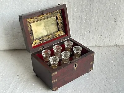 Mughal Brass Inlay Work Old Wooden Perfume Box With Six Glass Perfume Bottles • $295