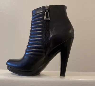 $350 • Buy Bnib 7 For All Mankind Black Padded Leather High Heel Zip Up Moto Ankle Boot 6.5
