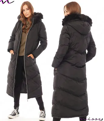 £34.99 • Buy NEW Womens LADIES MAXI LONG PUFFER PARKA  Quilted WINTER COAT FUR HOOD LONG 