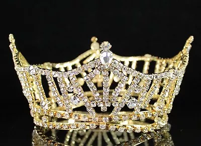 Miss America Full Crown Clear Austrian Rhinestone Hair Tiara Pageant T1297 Gold • $32.99