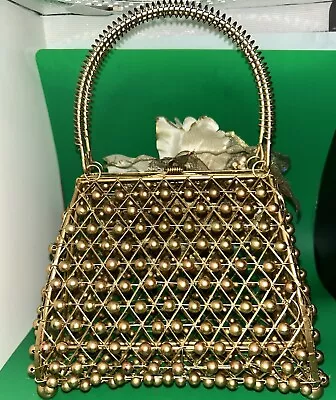 Metal Wire Beaded Display Purse. Mothers Day.  Faux Flowers On One Side. Vintage • $65
