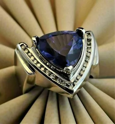 2.60 CT Trillion Cut Tanzanite 10K White Gold Over Men's Engagement Wedding Ring • £221.67