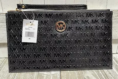 Michael Kors FULTON Embossed Logo Patent Leather Wallet Clutch Wristlet Black • $9.50