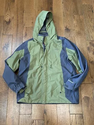 Eddie Bauer WeatherEdge Rain Jacket Mens L Green Full Zip Hooded Coat Hooded • $33.15