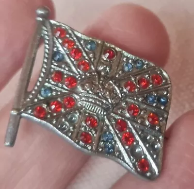 Old Vintage Union Jack Brooch Pin Spare Or Repair Rhinestones Glass Stones Flag  • £4.99