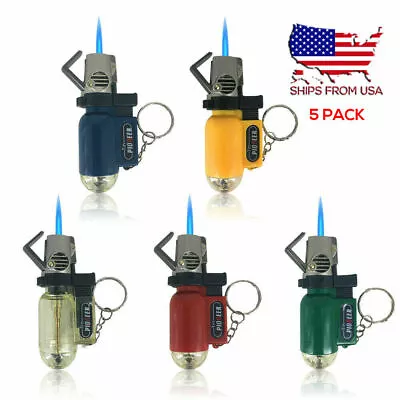 5 PACK Mini Gas Lighter Windproof Blue Flame Jet Torch Lighters With Keychain • $14.66