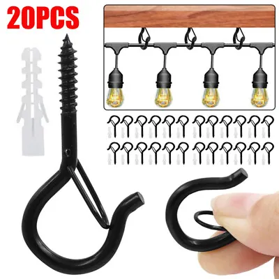 20 Pack Metal Screw Hooks Safety Buckle Outdoor Christmas String Light Q-Hanger • £6.98