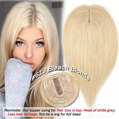 100% Real Remy Human Hair Topper Toupee Clip Hairpiece Mono Top Wig For Women 9A • £111.77