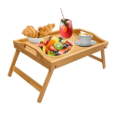 Bamboo Breakfast Lap Tray Table Over Bed Serving Tray  Folding Legs Laptop Table • £24.99