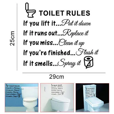 Toilet Rules Bathroom Removable Wall Sticker Vinyl Art Decals DIY Home Decor New • $9.99